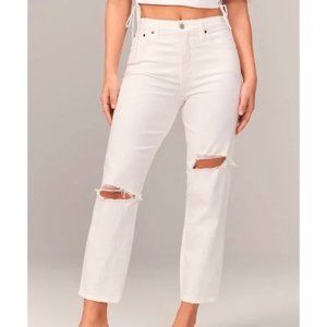 Abercrombie & Fitch The Mom High Rise Curve Love Distressed Jeans White 24